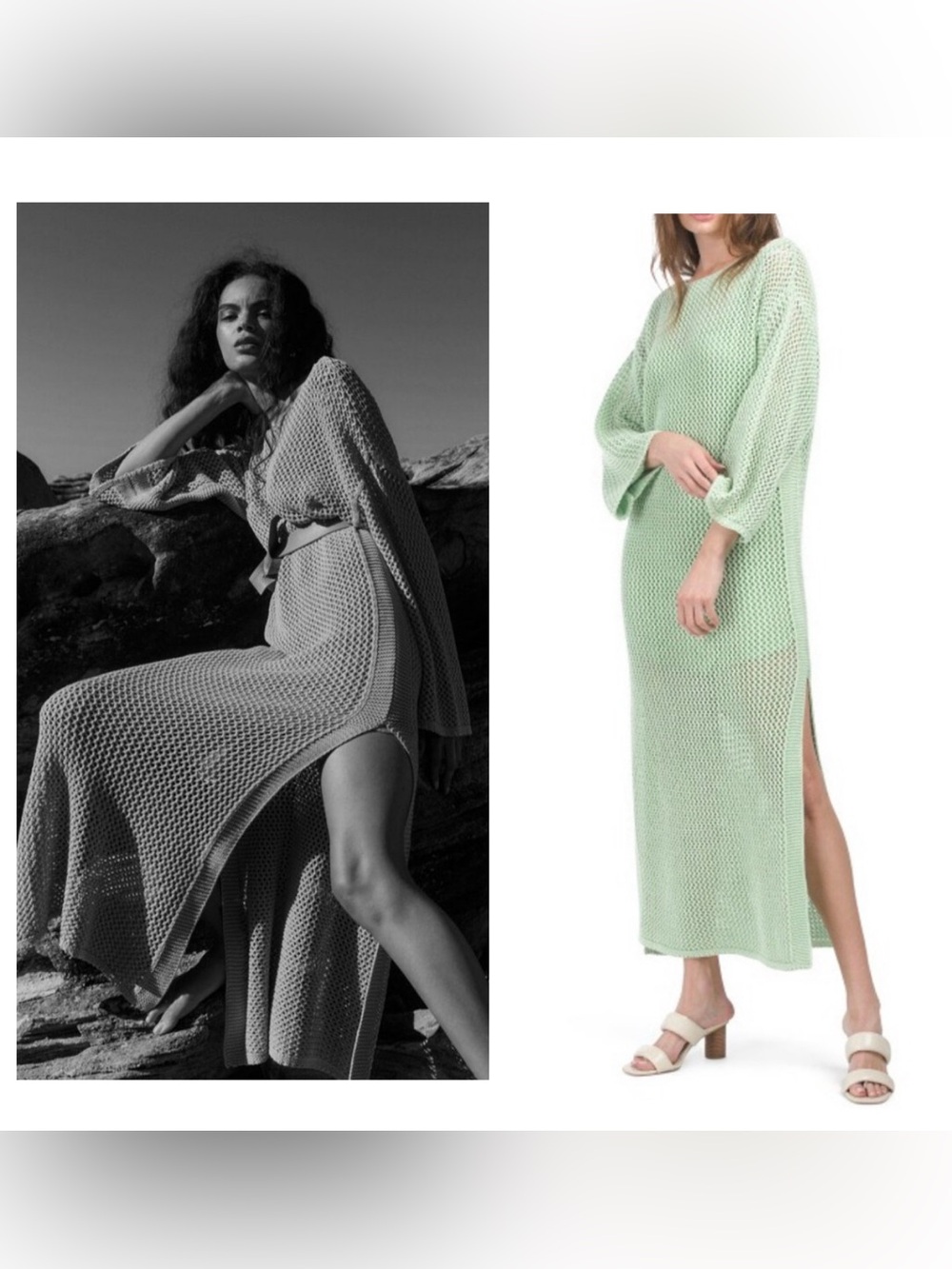 YFB Santorini green crochet maxi dress cover up cotton resort wear XS runs big